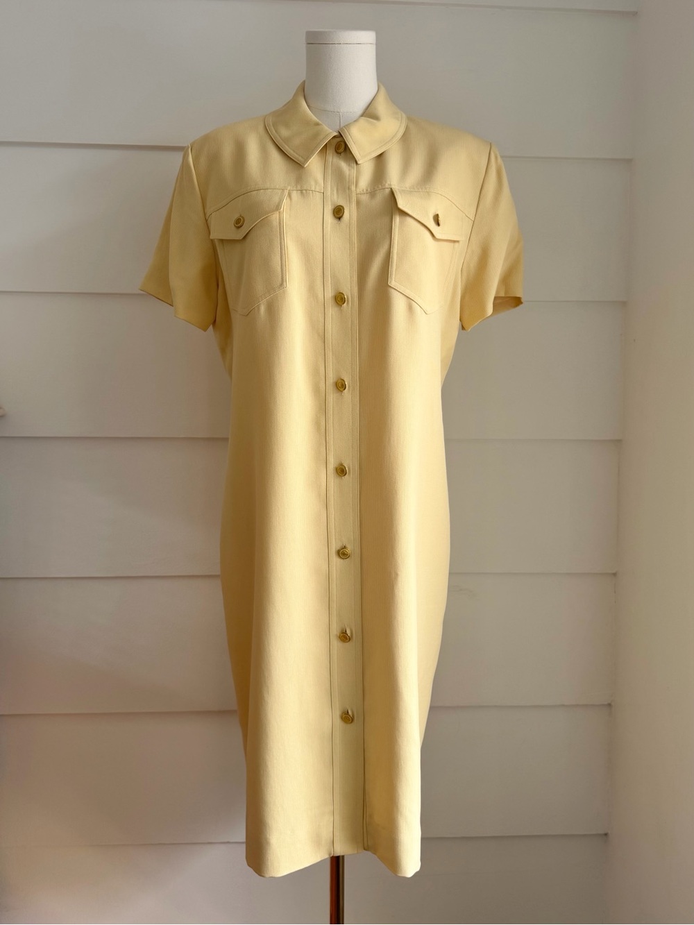 Vintage Evan Picone Butter Yellow Silk Shirt Dress